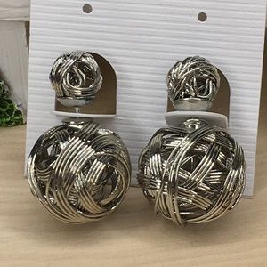 Silver Metal Double Stud Earrings